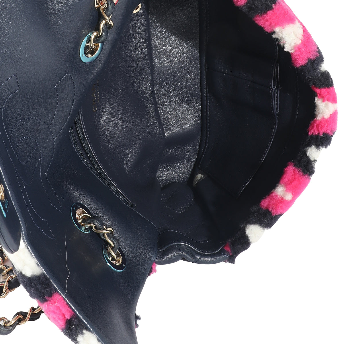 Chanel Fuchsia Navy White Shearling Lambskin Emoticon Single Flap Bag Handbag ad1