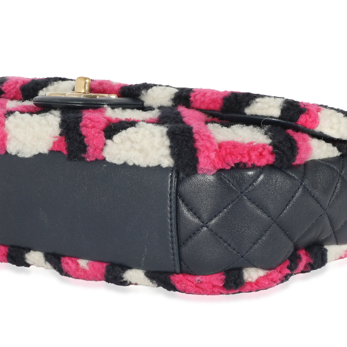 Chanel Fuchsia Navy White Shearling Lambskin Emoticon Single Flap Bag Handbag box