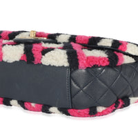 Chanel Fuchsia Navy White Shearling Lambskin Emoticon Single Flap Bag Handbag box