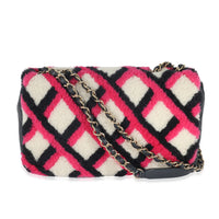 Chanel Fuchsia Navy White Shearling Lambskin Emoticon Single Flap Bag Handbag bv