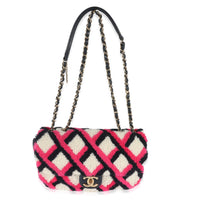Chanel Fuchsia Navy White Shearling Lambskin Emoticon Single Flap Bag Handbag pv