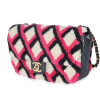 Chanel Fuchsia Navy White Shearling Lambskin Emoticon Single Flap Bag Handbag sv
