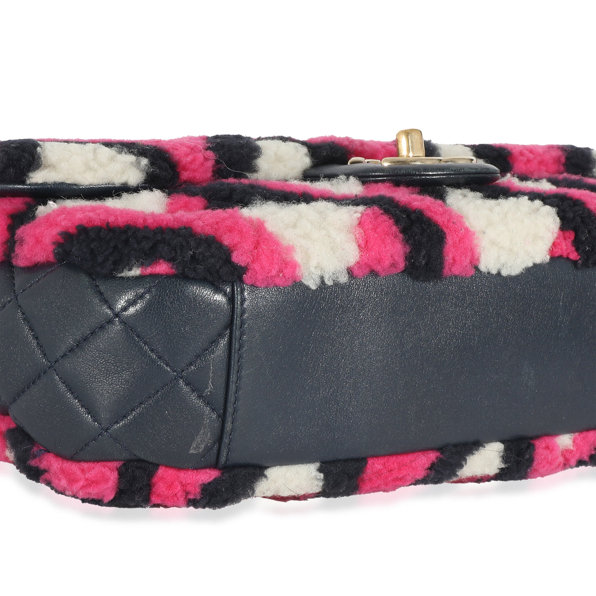 Fuchsia Navy White Shearling Lambskin Emoticon Single Flap Bag