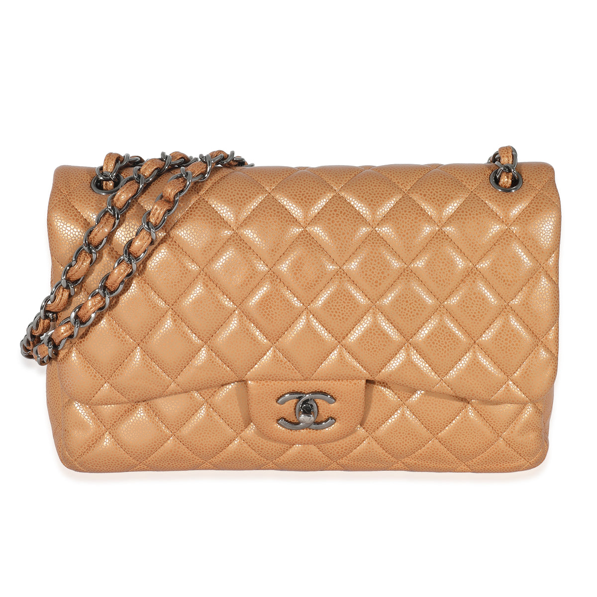 Gold Metallic Caviar Jumbo Double Flap Bag