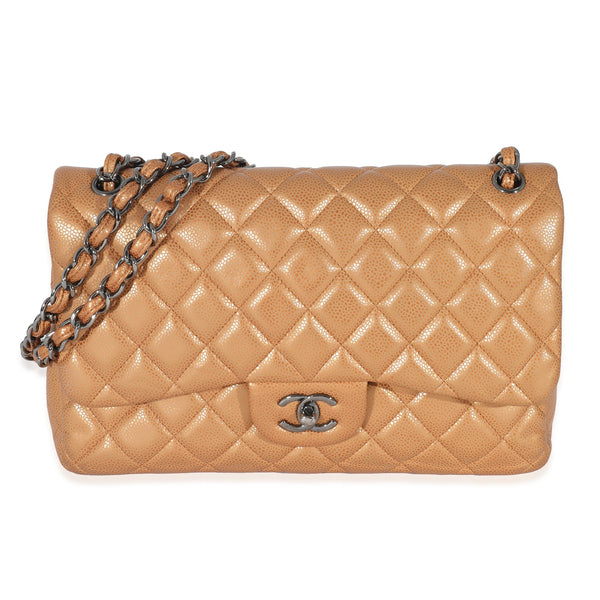 Gold Metallic Caviar Jumbo Double Flap Handbag
