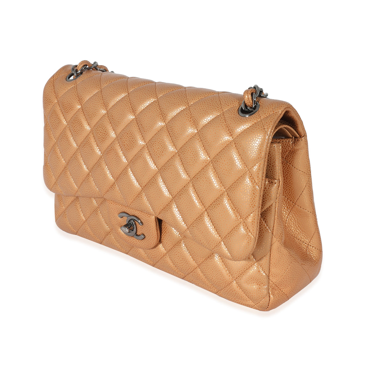 Gold Metallic Caviar Jumbo Double Flap Bag