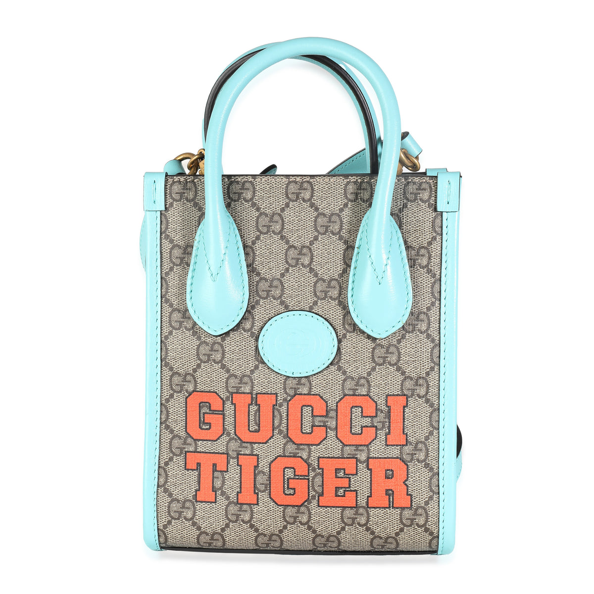 Gucci Blue Leather GG Supreme Canvas Tiger Mini Tote myGemma