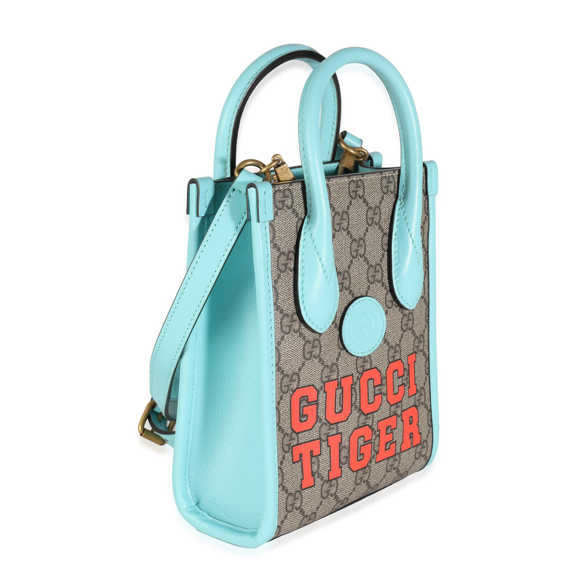 Blue Leather GG Supreme Canvas Tiger Mini Tote