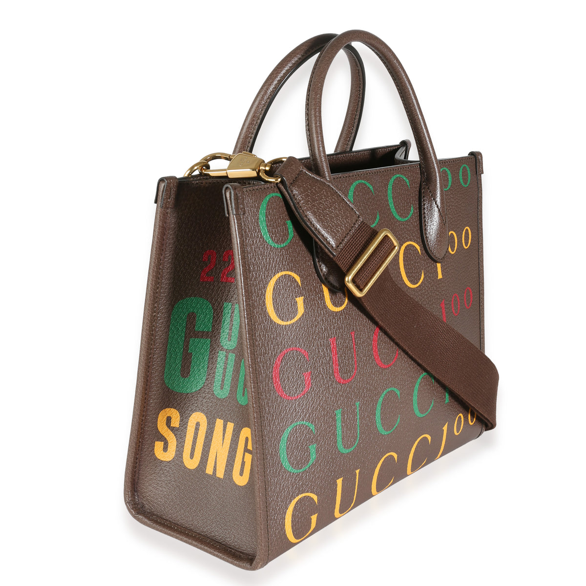 Brown Multicolor Textured Dollar Calfskin Small Gucci 100 Tote