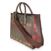 Brown Multicolor Textured Dollar Calfskin Small Gucci 100 Tote