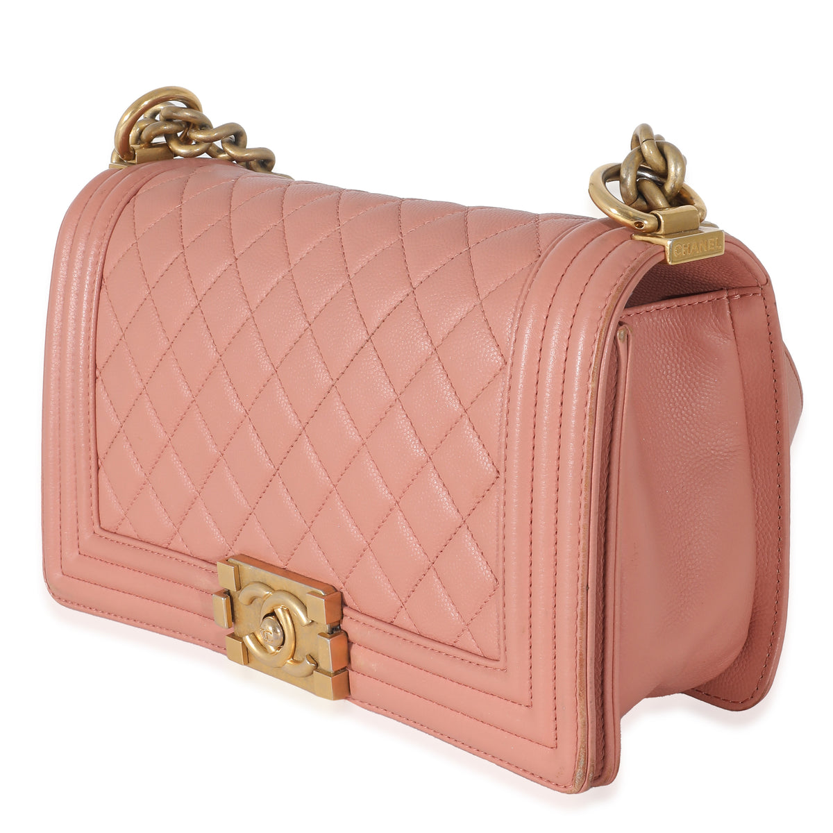 Pink Quilted Caviar Old Medium Boy Bag