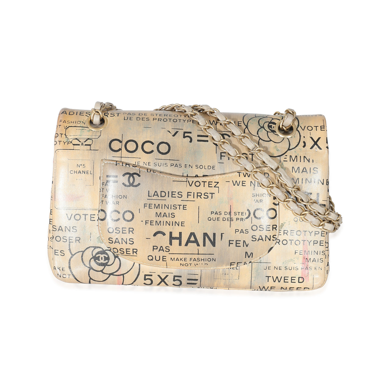 Limited Edition Graffiti Newspaper Print Medium Double Flap Bag