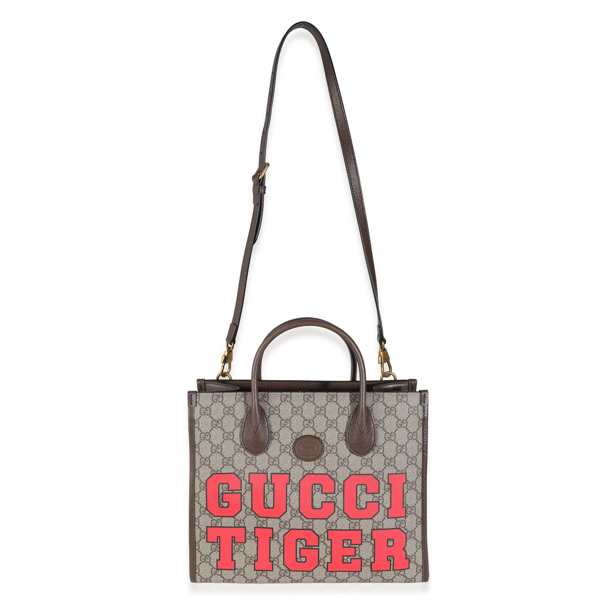 Beige GG Supreme Monogram Small Tiger Tote