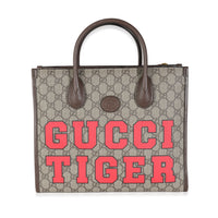 Beige GG Supreme Monogram Small Tiger Tote