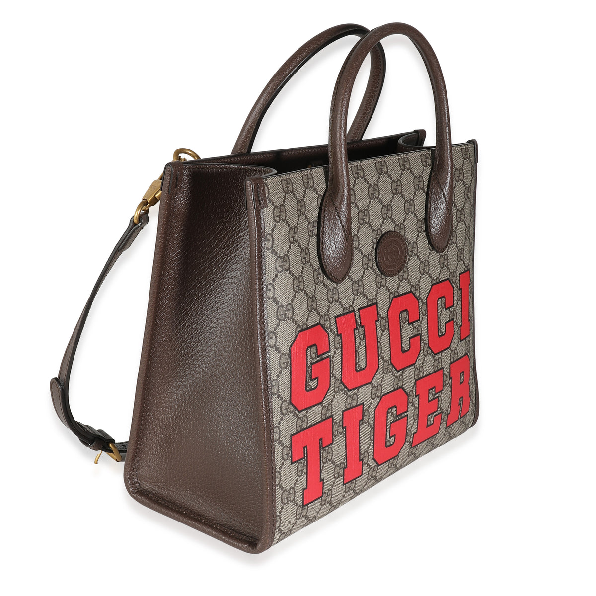 Beige GG Supreme Monogram Small Tiger Tote