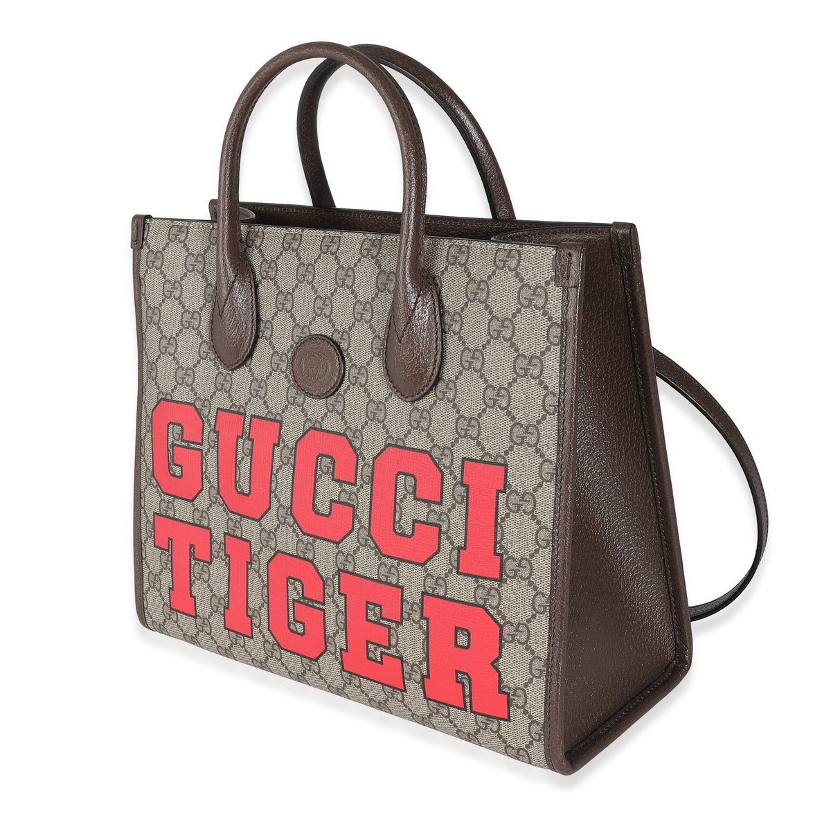 Beige GG Supreme Monogram Small Tiger Tote