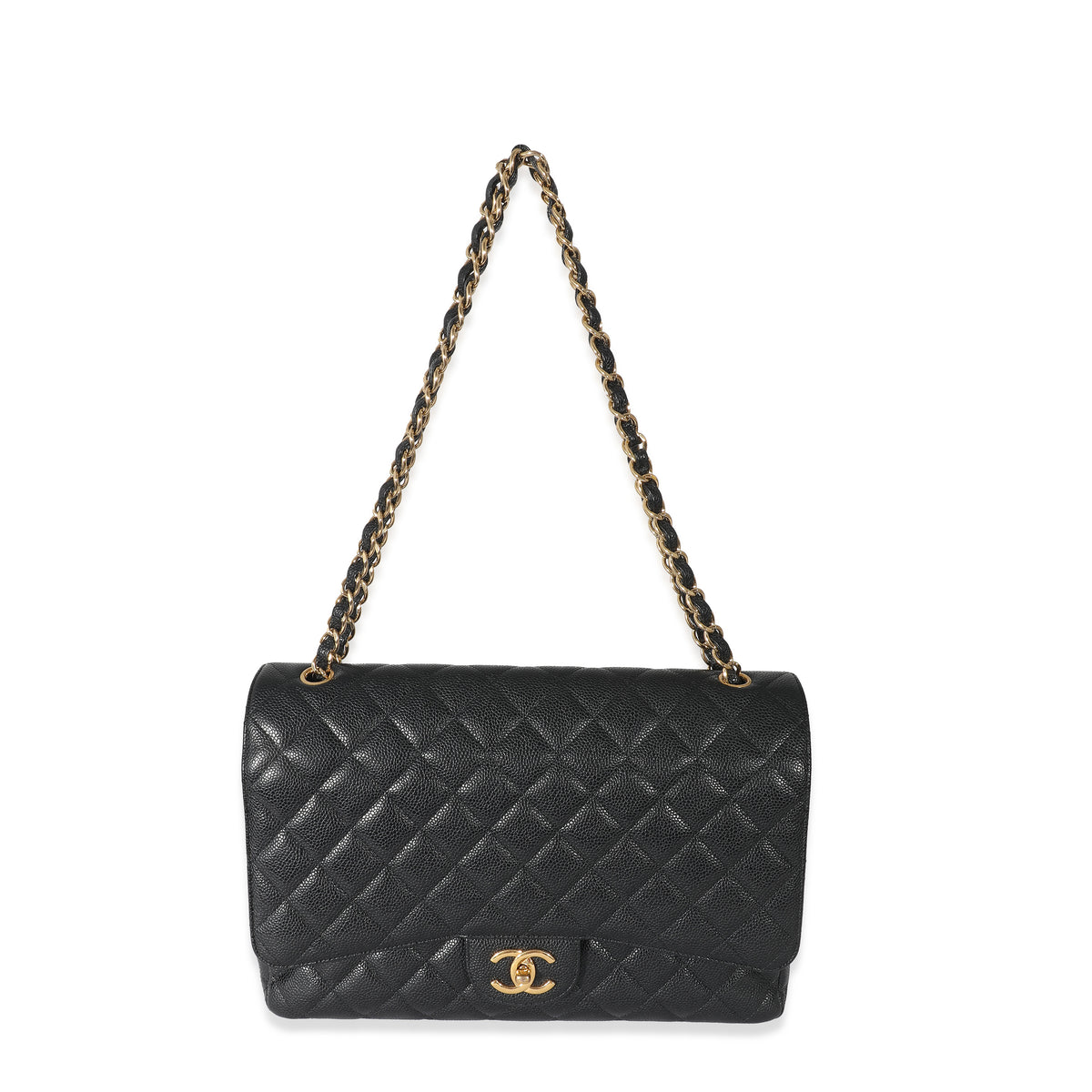 Black Caviar Maxi Double Flap Handbag