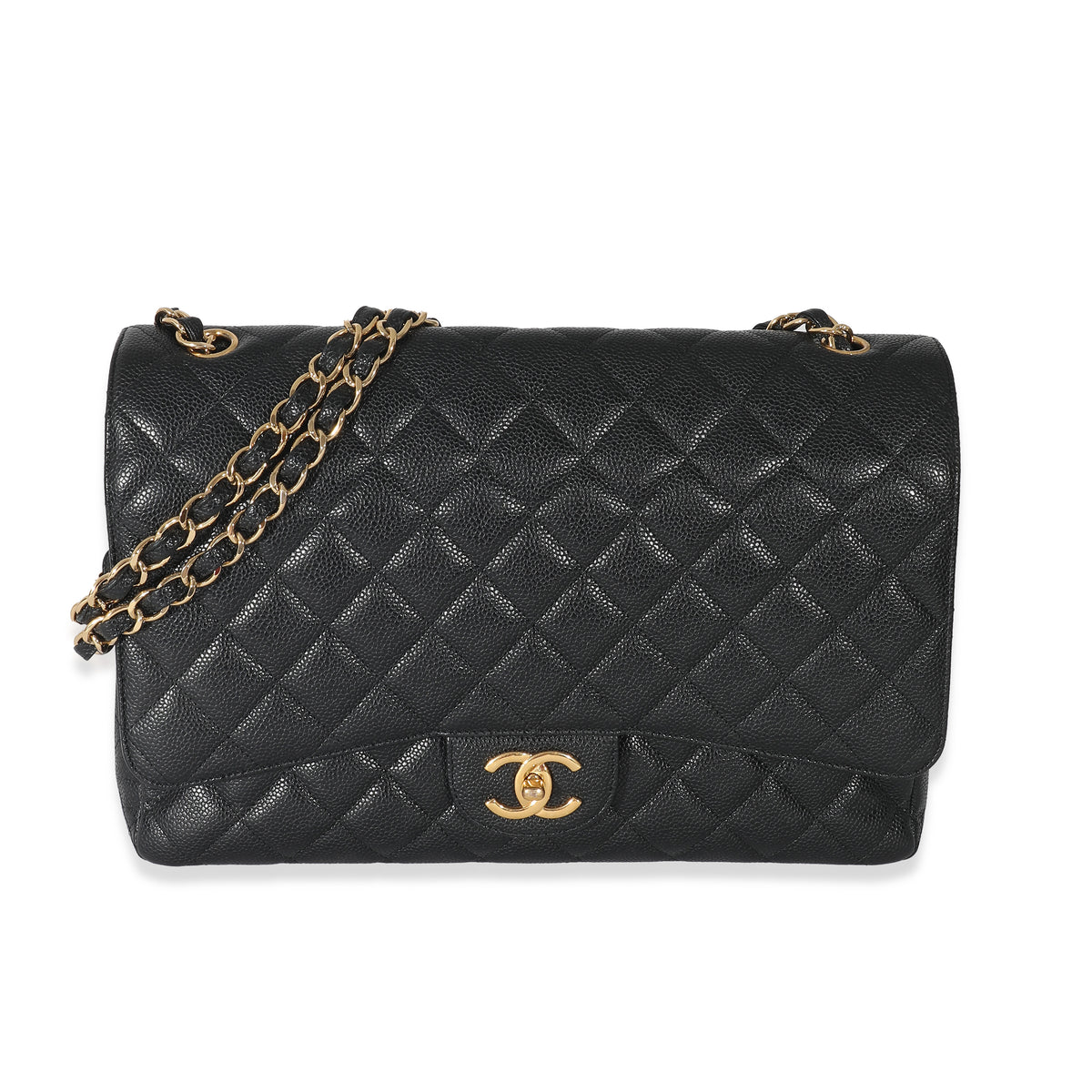 Black Caviar Maxi Double Flap Handbag