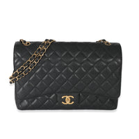 Black Caviar Maxi Double Flap Handbag