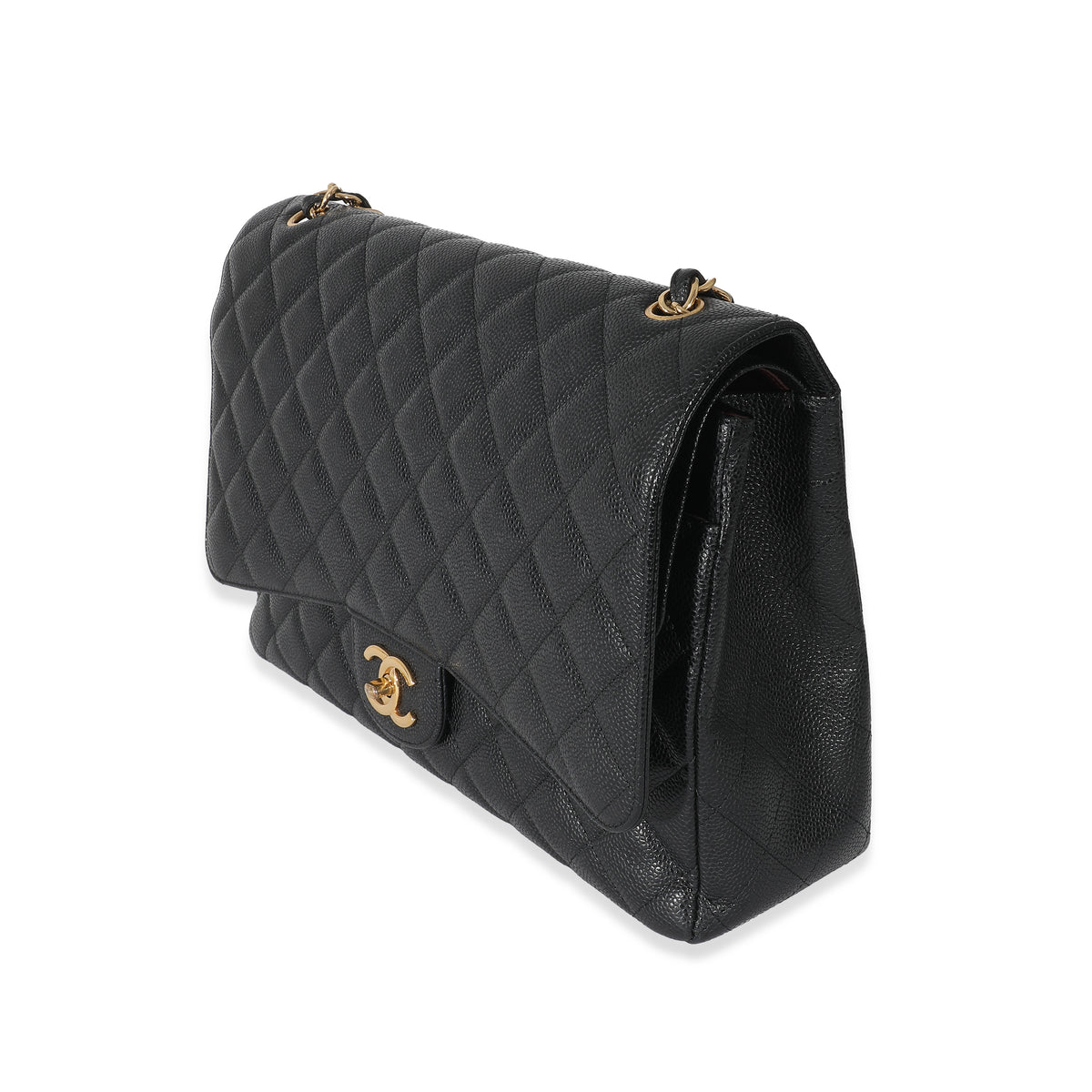Black Caviar Maxi Double Flap Handbag