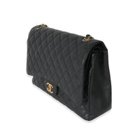 Black Caviar Maxi Double Flap Handbag