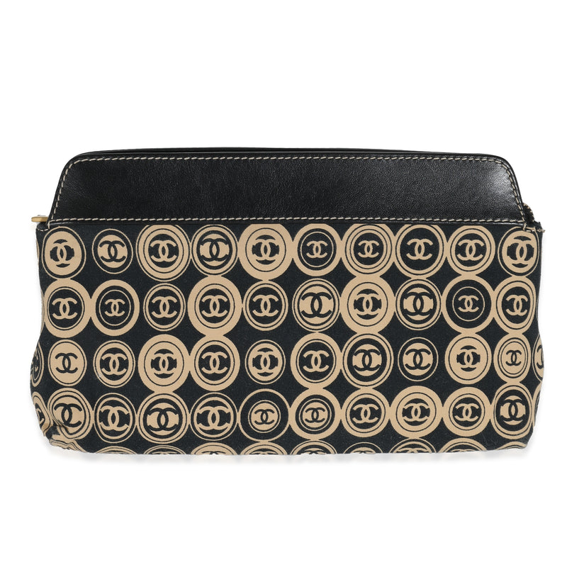 Black Beige Canvas CC Logo Clutch