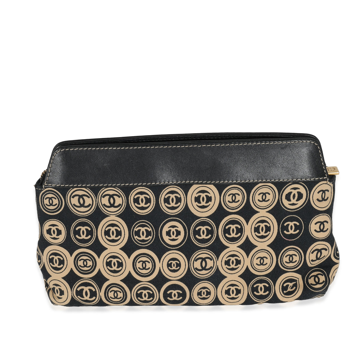 Black Beige Canvas CC Logo Clutch