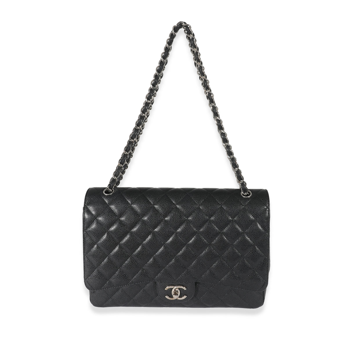 Black Quilted Caviar Maxi Double Flap Bag