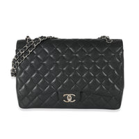 Black Quilted Caviar Maxi Double Flap Bag