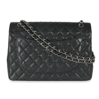 Black Quilted Caviar Maxi Double Flap Bag