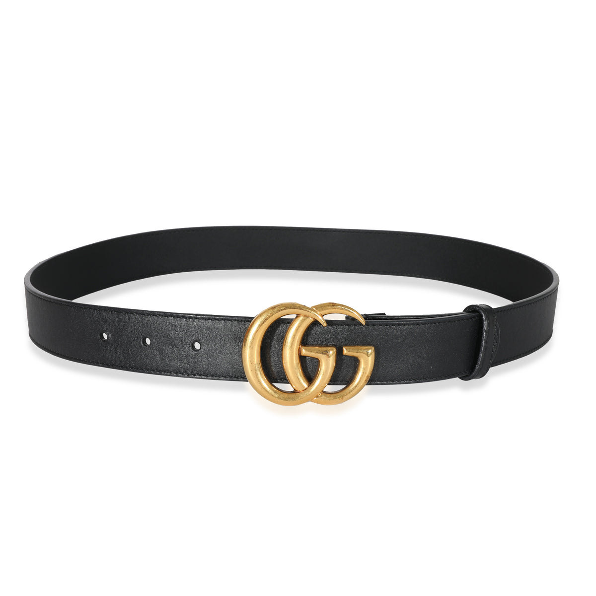 Black Leather Gold Double G Buckle Belt