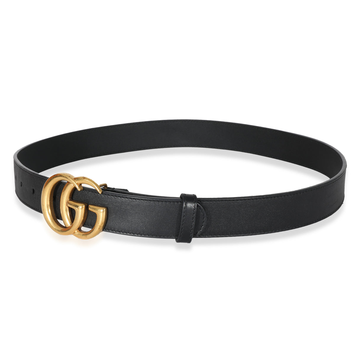 Black Leather Gold Double G Buckle Belt