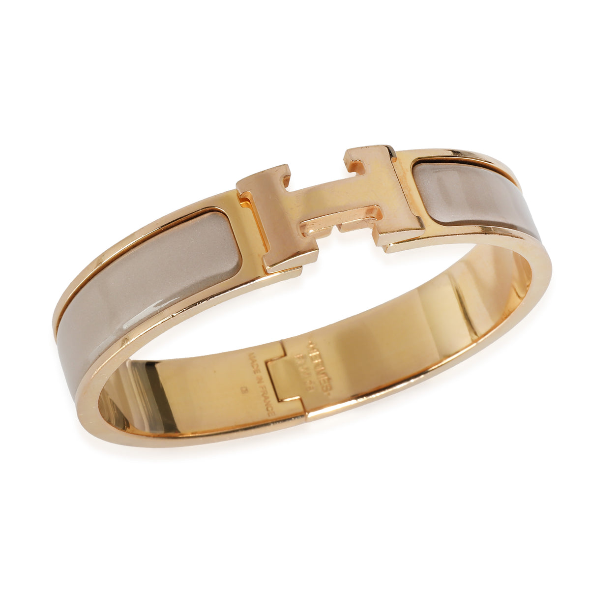 Hermès Marron Glacé Enamel Gold Clic H Bracelet