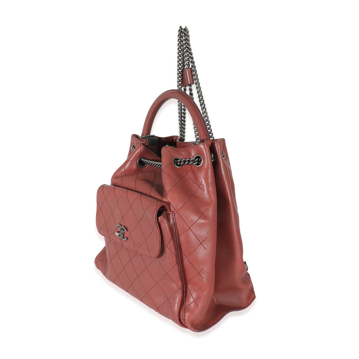 Burgundy Calfskin Stitched Medium Urban Luxury Drawstring Backpack