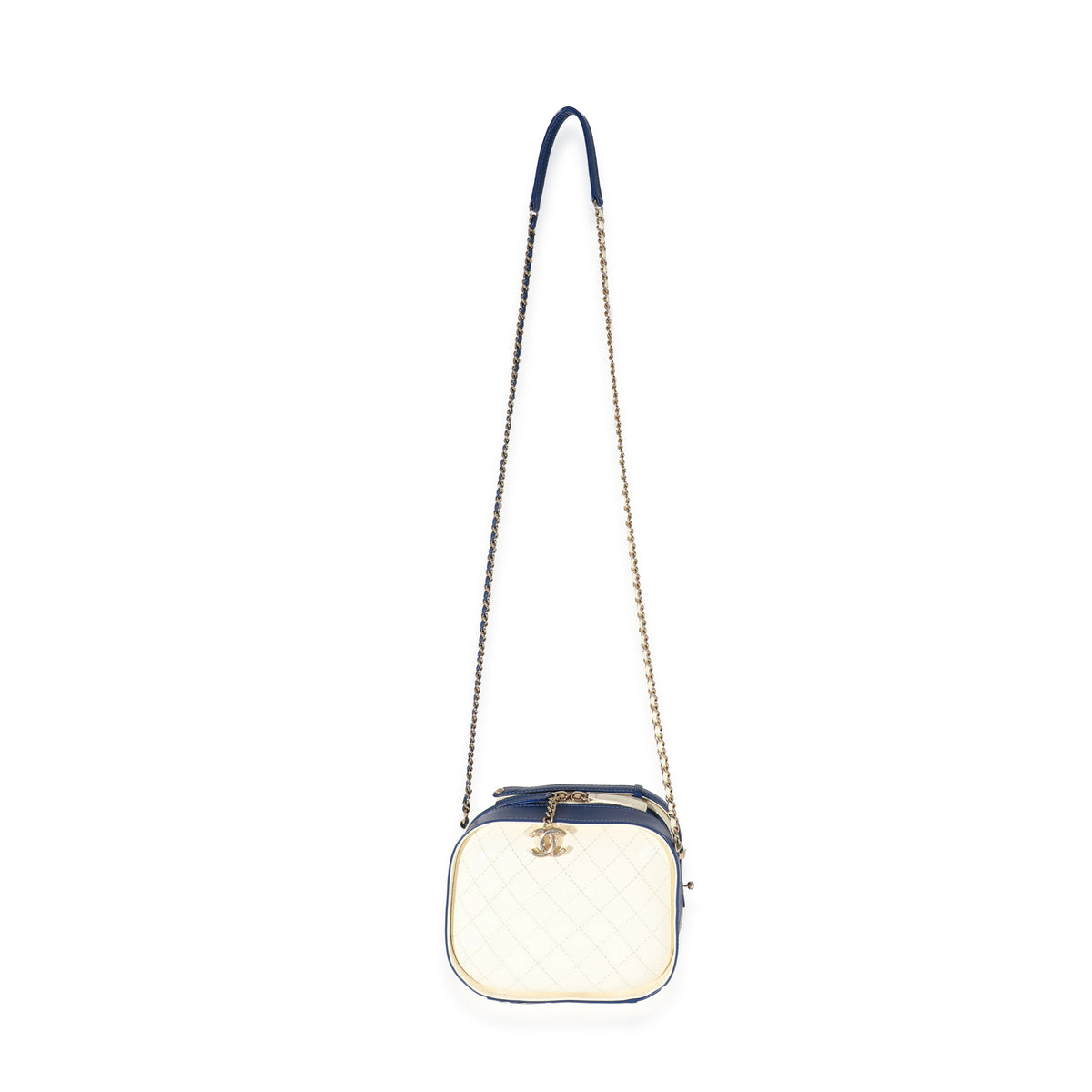 Navy White Crumpled Calfskin Vanity Case