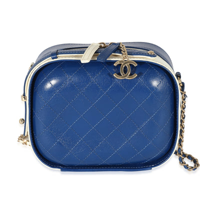 Navy White Crumpled Calfskin Vanity Case