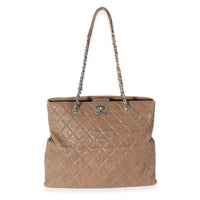 Brown Quilted Crumpled Calfskin CC Tote
