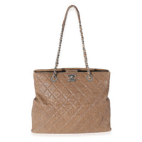 Brown Quilted Crumpled Calfskin CC Tote