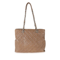 Brown Quilted Crumpled Calfskin CC Tote