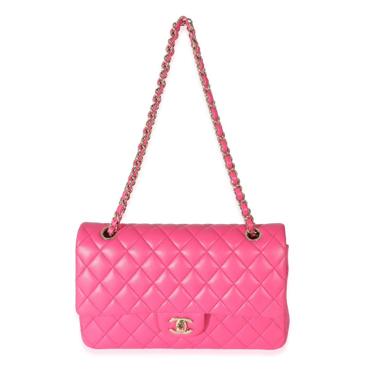 16C Pink Quilted Lambskin Medium Classic Double Flap Bag