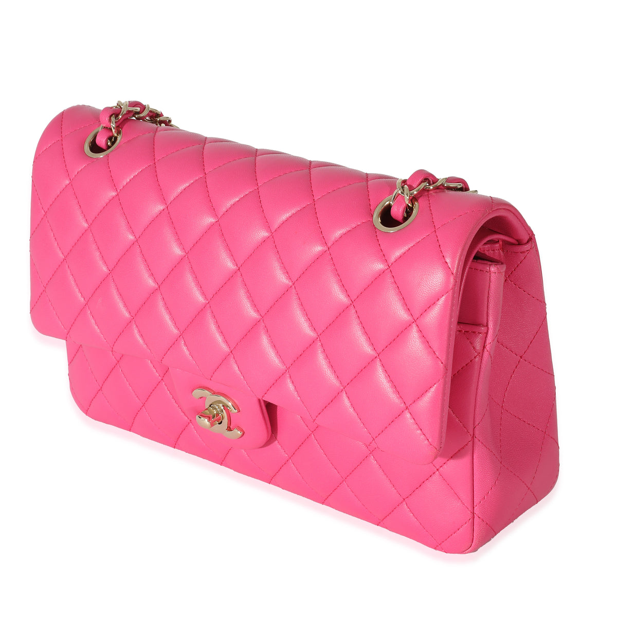 16C Pink Quilted Lambskin Medium Classic Double Flap Bag