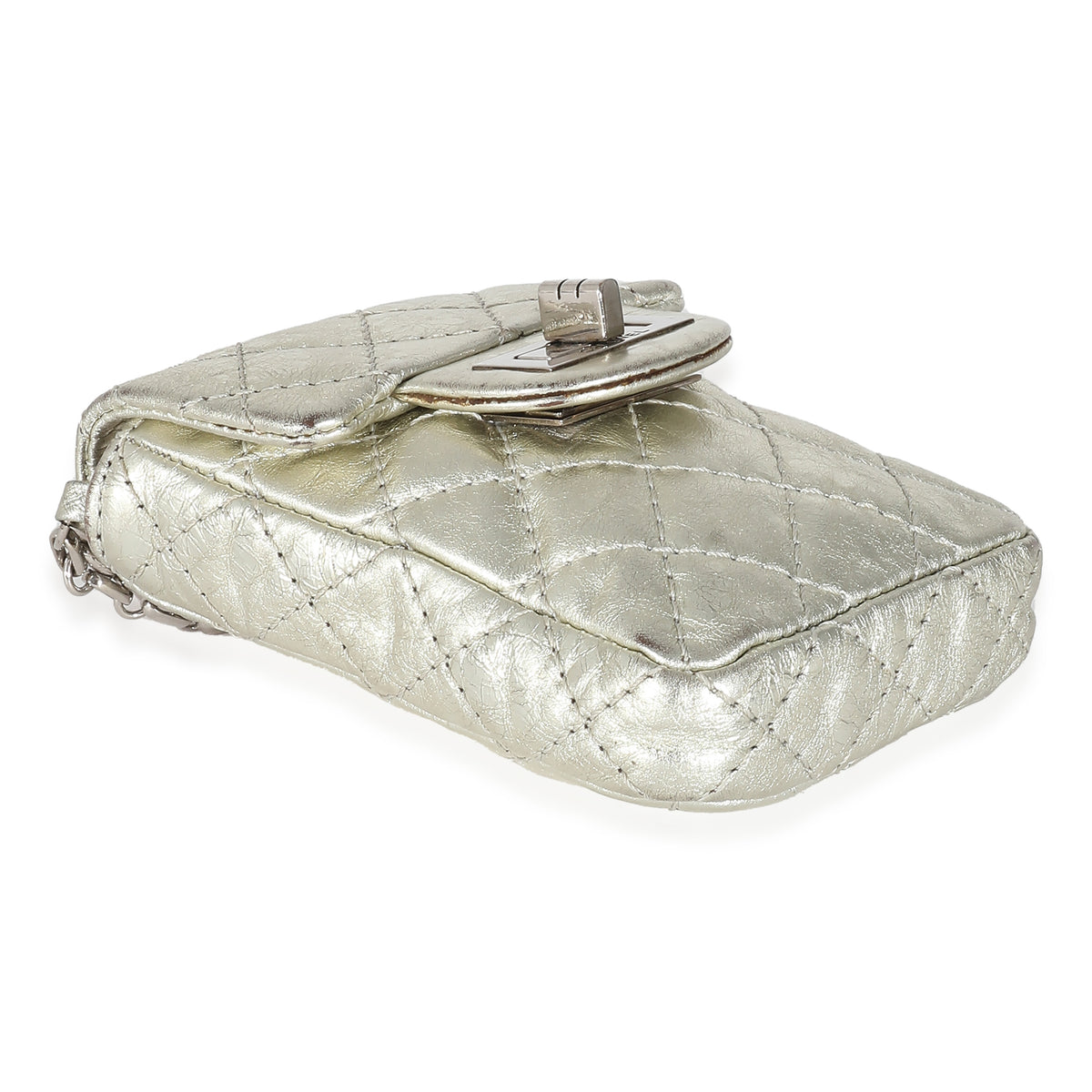 Silver Metallic Aged Calfskin Quilted 2.55 Reissue Phone Case