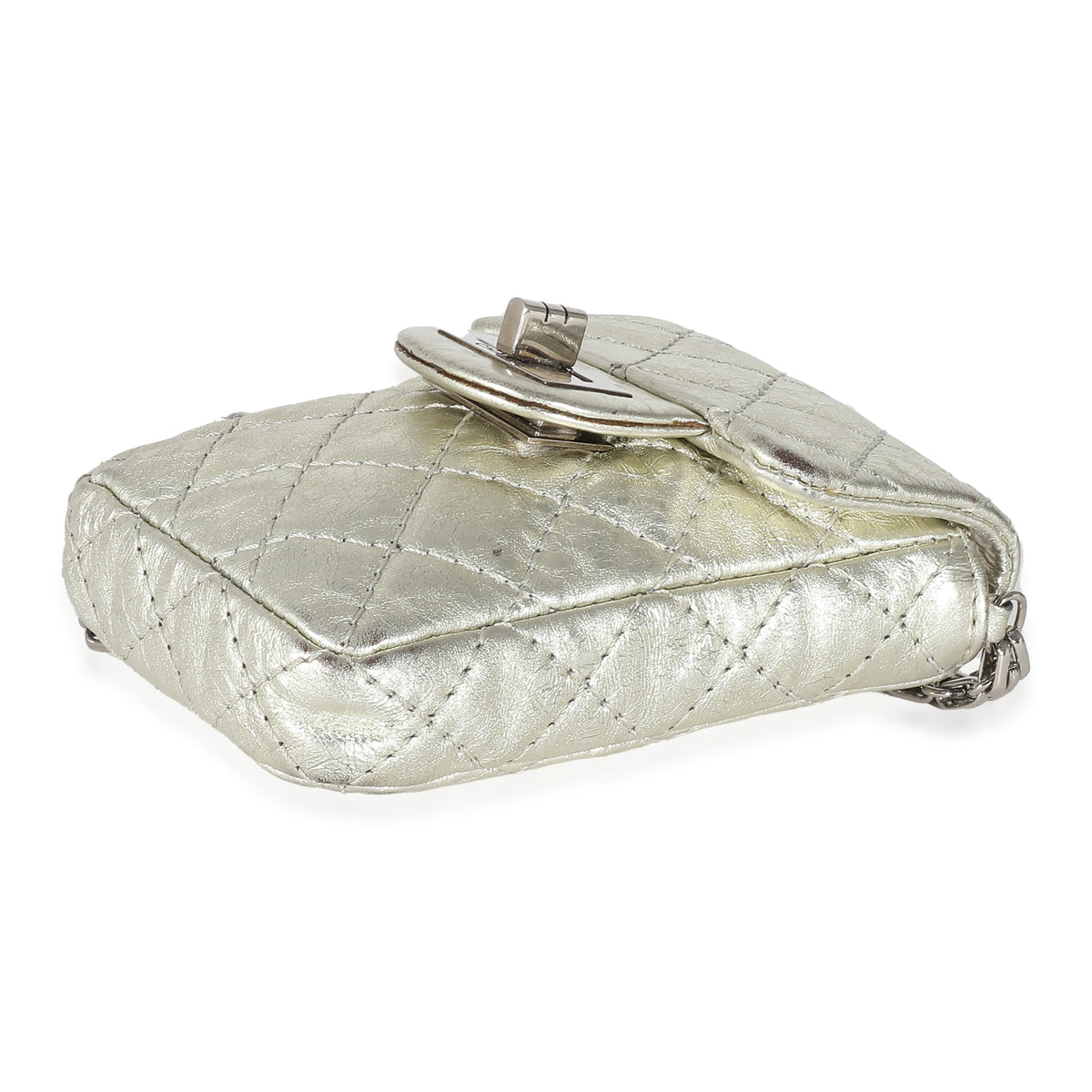 Silver Metallic Aged Calfskin Quilted 2.55 Reissue Phone Case