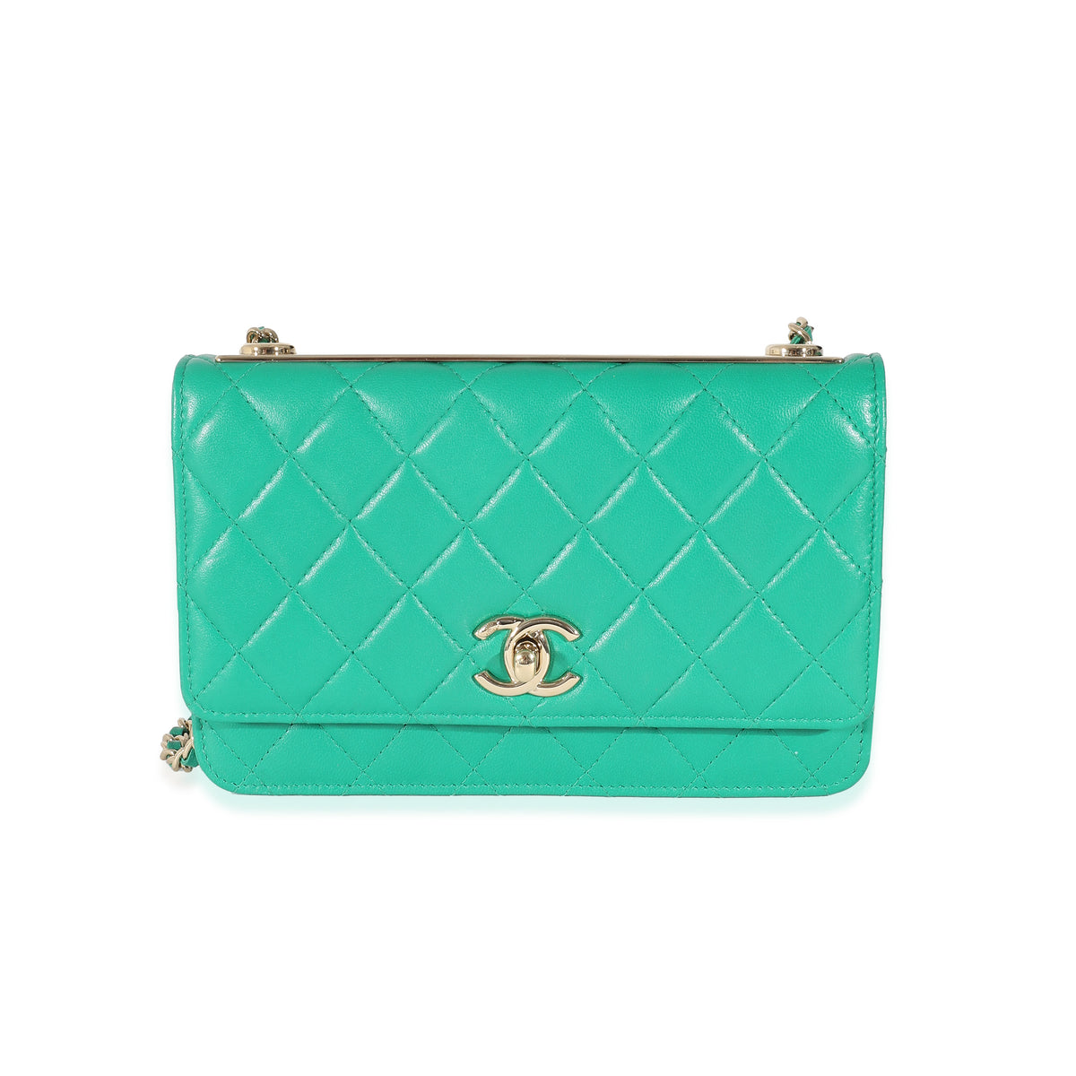 Chanel Green Quilted Lambskin Trendy Wallet On Chain Handbag fv