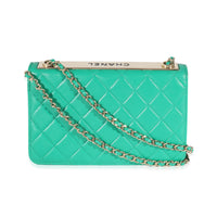 Chanel Green Quilted Lambskin Trendy Wallet On Chain Handbag stamp