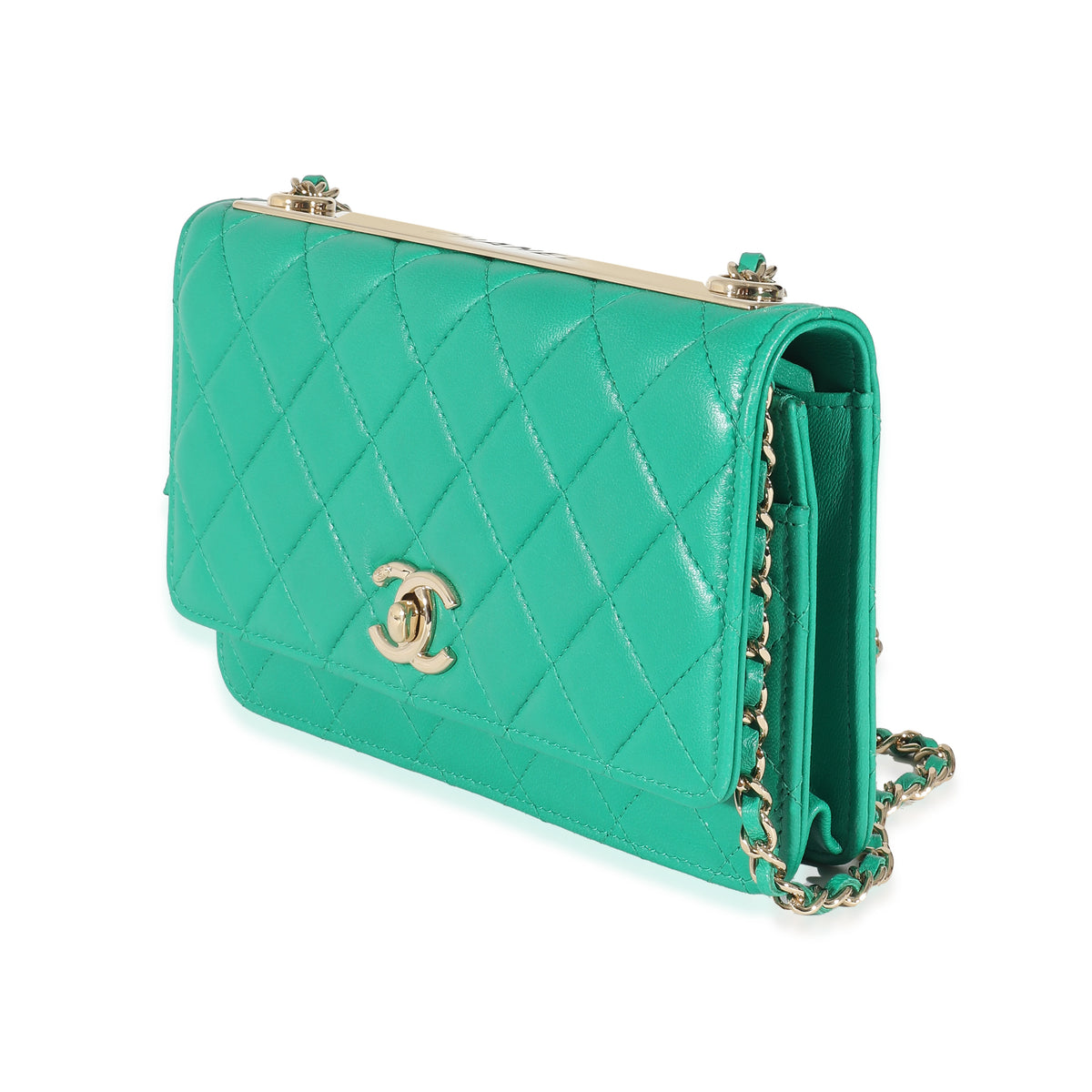 Chanel Green Quilted Lambskin Trendy Wallet On Chain Handbag sv