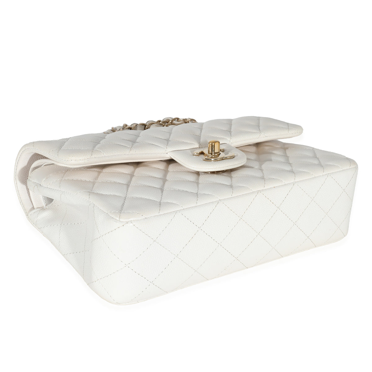 White Quilted Caviar Small Classic Double Flap Handbag
