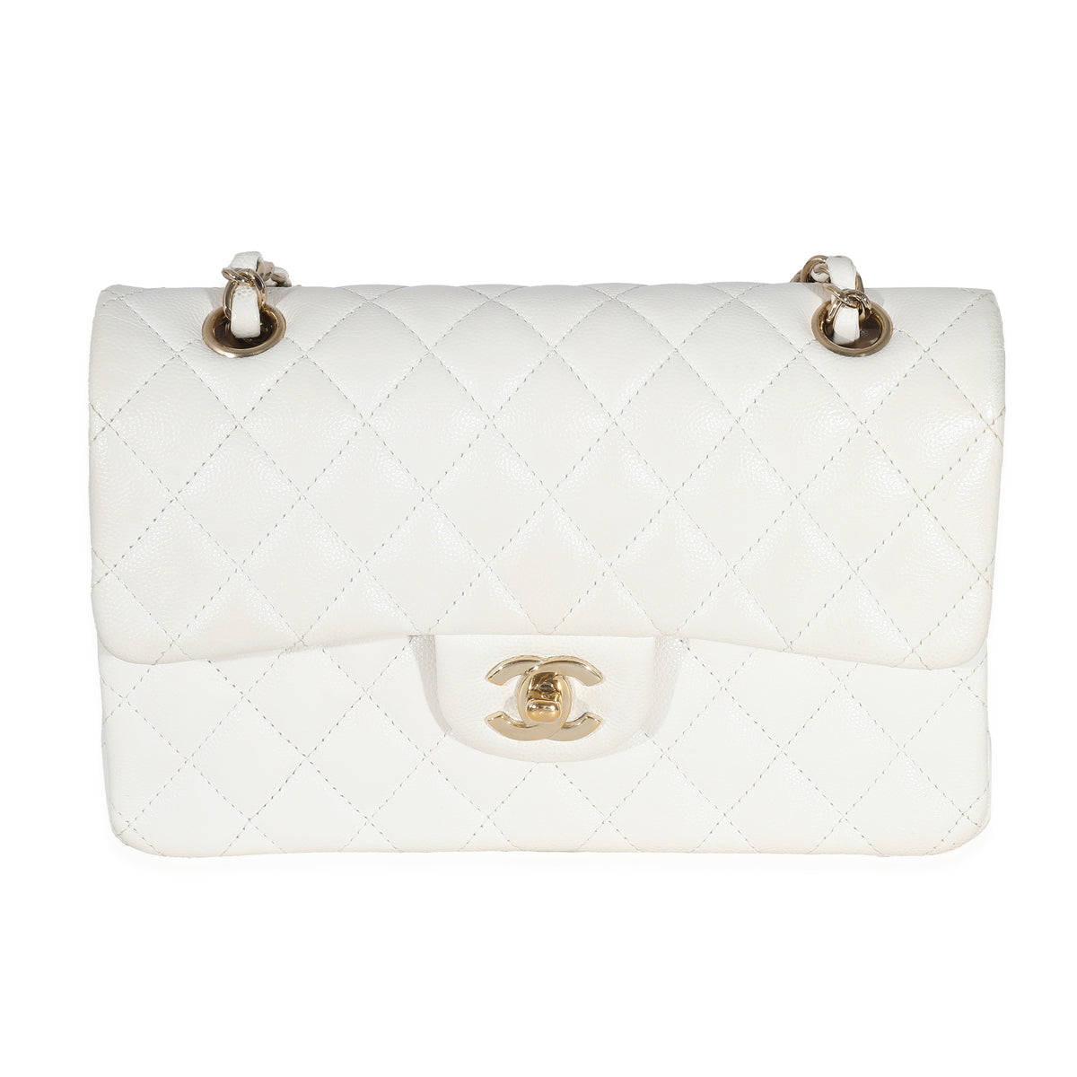 White Quilted Caviar Small Classic Double Flap Handbag