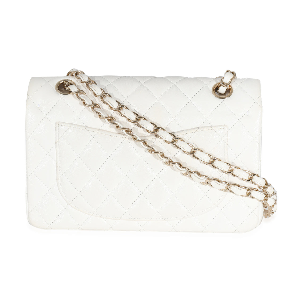 White Quilted Caviar Small Classic Double Flap Bag