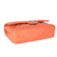 Chanel Orange Quilted Lambskin Medium Classic Double Flap Bag Handbag clasp